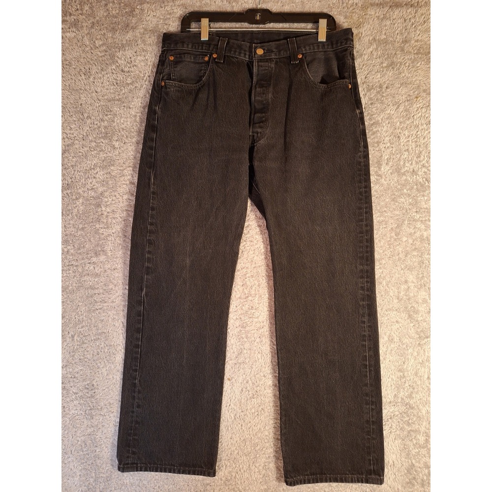 Levis 501 Original Fit Mens Faded Black Straight Denim Jeans 36x30 Grunge 90s